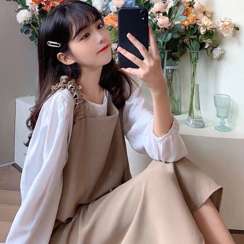 Váy Nữ, Váy Yếm Chất Nỉ Nhung Phối Áo Sơ Mi Rời Siêu Xinh Loại Đẹp | BigBuy360 - bigbuy360.vn