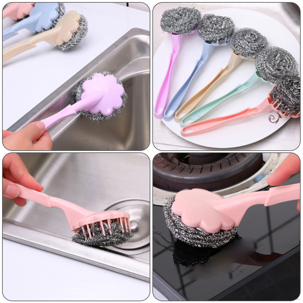 Bàn chải đánh bóng chà rửa chảo phụ kiện làm sạch các dụng cụ nấu bếp màu sắc ngẫu nhiên