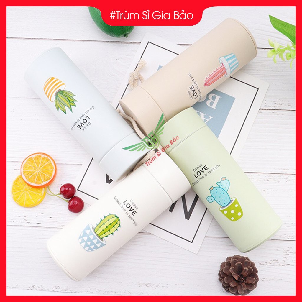 Bình đựng nước lõi thủy tinh họa tiết xương rồng dễ thương dung tích 450ml. | BigBuy360 - bigbuy360.vn