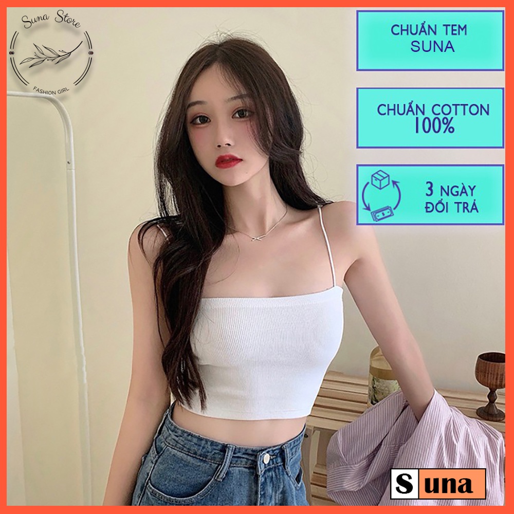 Áo 2 dây nữ thun tăm co giãn ôm dáng, Áo hai dây croptop SUNA FASHION dây bún