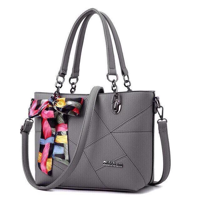 TÚI XÁCH NỮ CÔNG SỞ XÁCH TAY ĐEO CHÉO HỌA TIẾT TRẦN NÚI KÈM NƠ T20