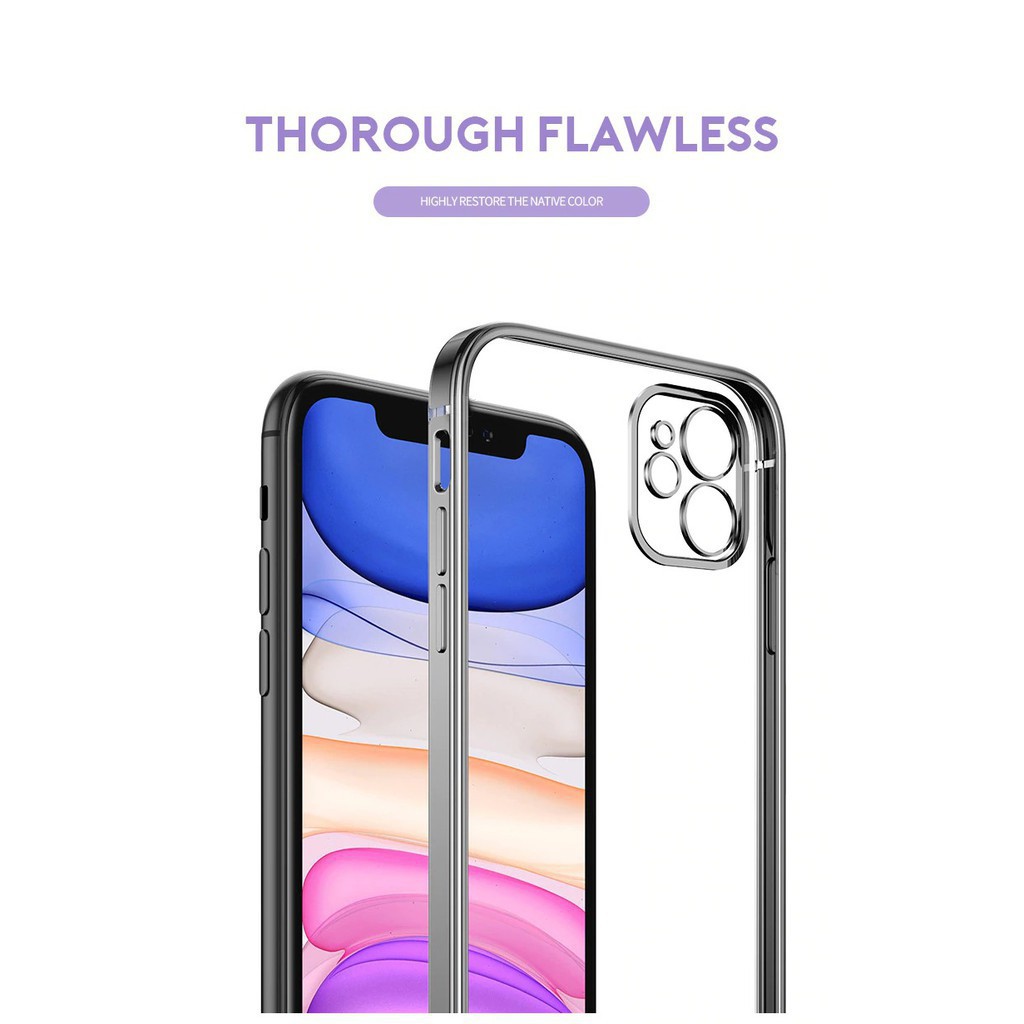 ỐP LƯNG IPHONE BRIGHTSHINE VIỀN VUÔNG MẠ CROM LƯNG TRONG SUỐT BẢO VỆ CAMERA 12 PRO MAX 11 PRO MAX XS MAX 7 PLUS LIKGUS