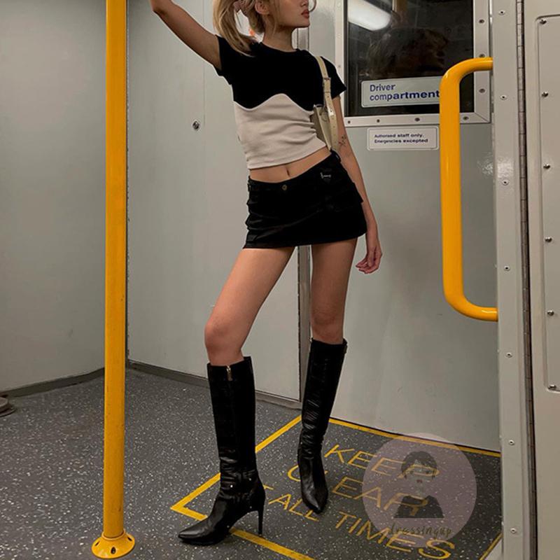 Áo Thun Tay Ngắn Cổ Tròn Màu Sắc Tương Phản Thời Trang Mùa Hè Cho Nữ