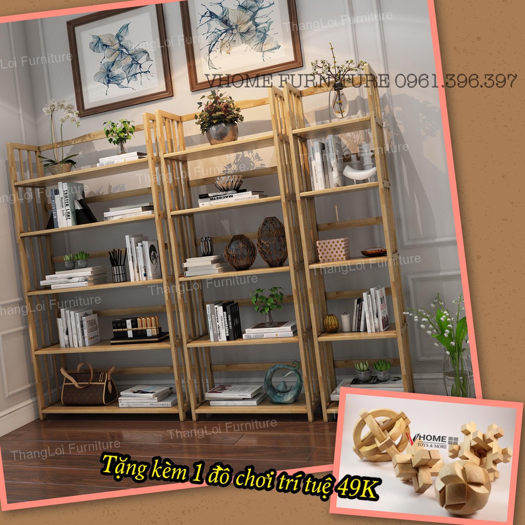KỆ SÁCH, KỆ ĐA NĂNG GỖ TỰ NHIÊN 5 TẦNG NHIỀU KÍCH THƯỚC - VHOME FURNITURE