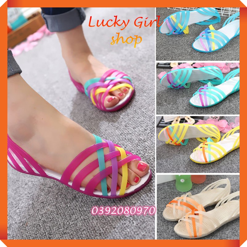 [BIG SIZE ĐẾN 40] Giày Sandal Nữ Quai Dẻo PVC Thời Trang Đi Biển Đi Mưa Phong Cách Hàn Quốc Size 35-40 - Lucky Girl shop