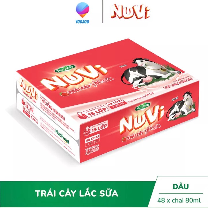 1/2 Thùng 24 Chai NuVi NuVi Thức Uống Hương Dâu Trái Cây Lắc Sữa chai 80ml - YOOSOO MALL