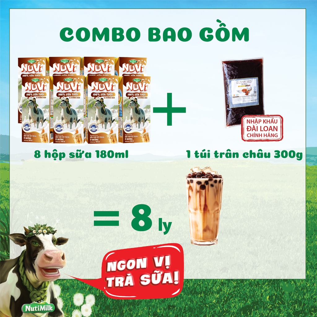 Combo 2 Lốc Sữa Tươi Ít Đường Vị Đường Đen 180ml và 1 Bịch Trân Châu Đài Loan 300Gr NUTIMILK - YOOSOO MALL