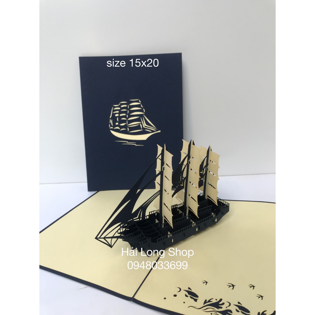 Thuyền 6 ( 3 cánh ) - Boat - Thiệp 3D ( Bìa xanh blue ) | BigBuy360 - bigbuy360.vn