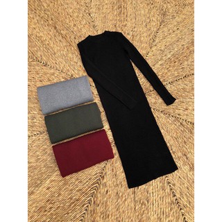 Đầm len midi dài tay lông thỏ