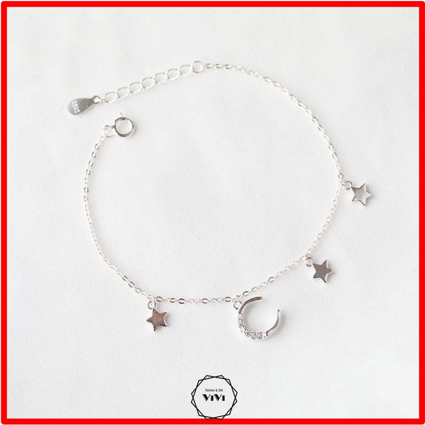 Vòng tay bạc Ý nhỏ xinh hình mặt trăng & sao Selene – Lắc tay bạc ViVi_Gift