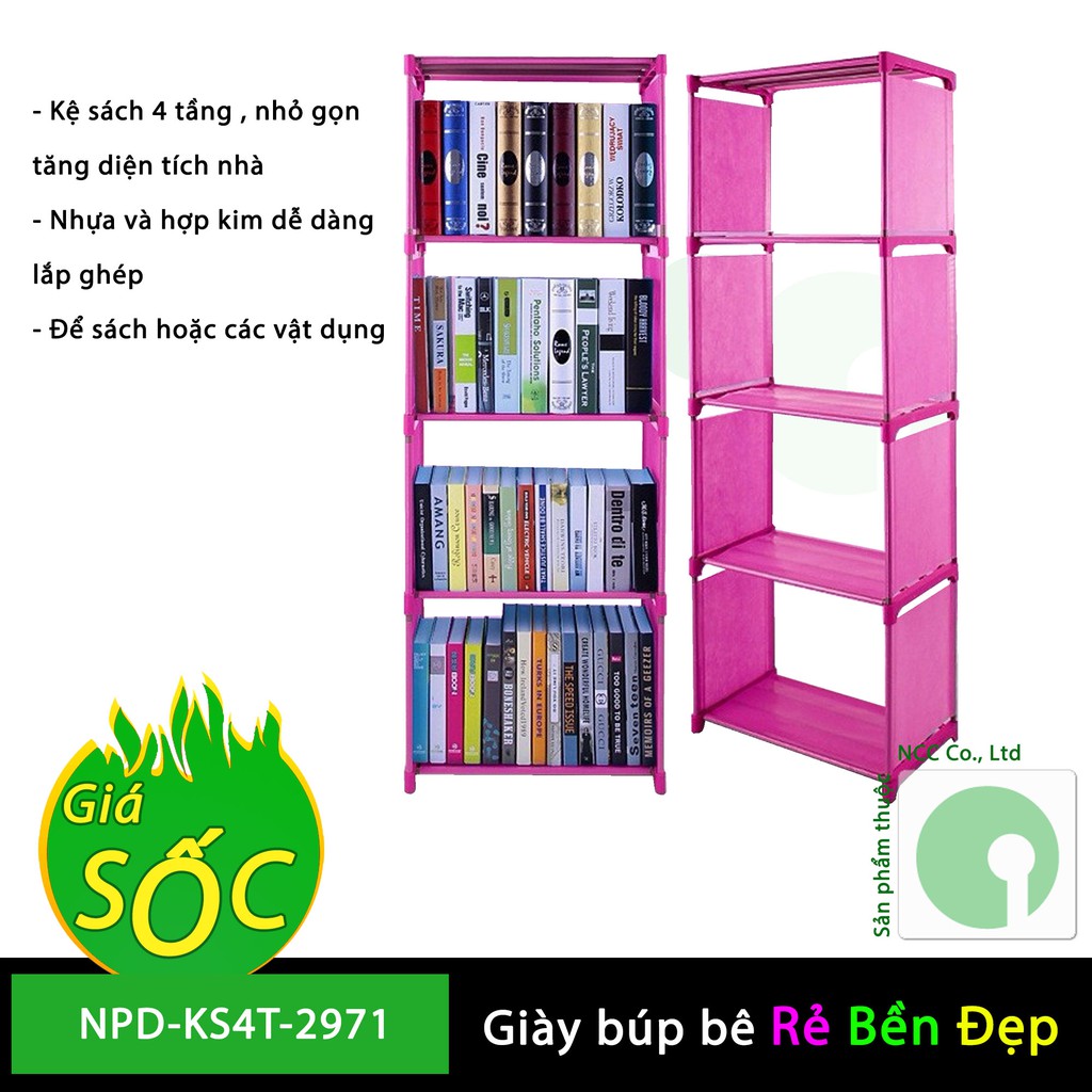 Kệ sách lắp ghép 4 tầng giá rẻ - phù hợp sinh viên thuê phòng trọ cần không gian - NPD-KS4T-2971 (nhiều màu)