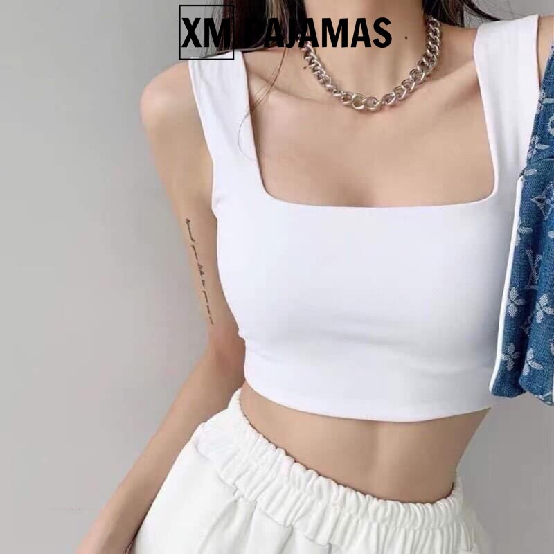 Áo croptop bozip cổ vuông chất tăm màu trắng - Thun tăm ba lỗ 2 dây bản to ôm body , tôn dáng đẹp cho nữ | WebRaoVat - webraovat.net.vn