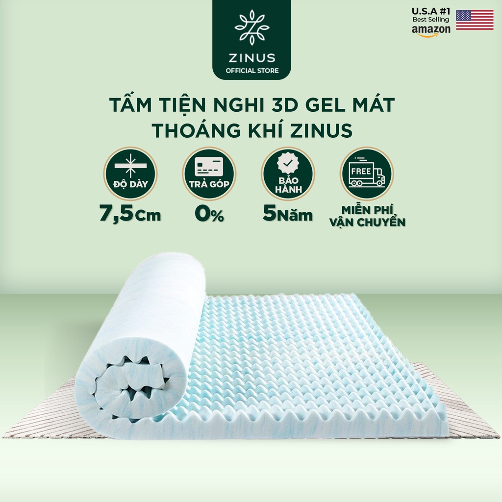 Topper Tấm Tiện Nghi 3D Gel Mát Thoáng Khí Zinus
