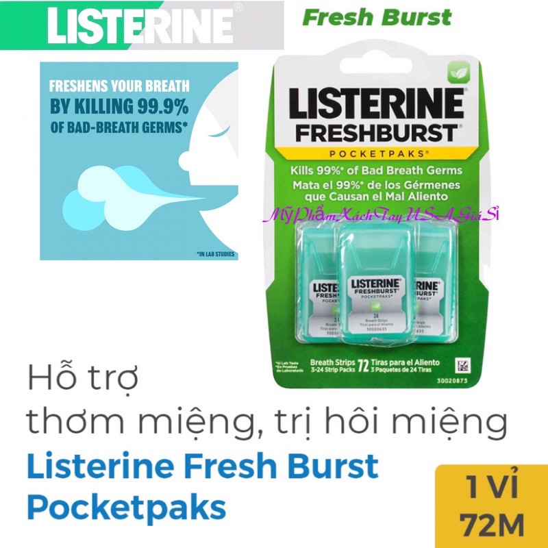 Miếng Ngậm thơm Miệng diệt khuẩn LISTERINE vỉ 3 hộp (hộp 24 miếng) hàng Mỹ