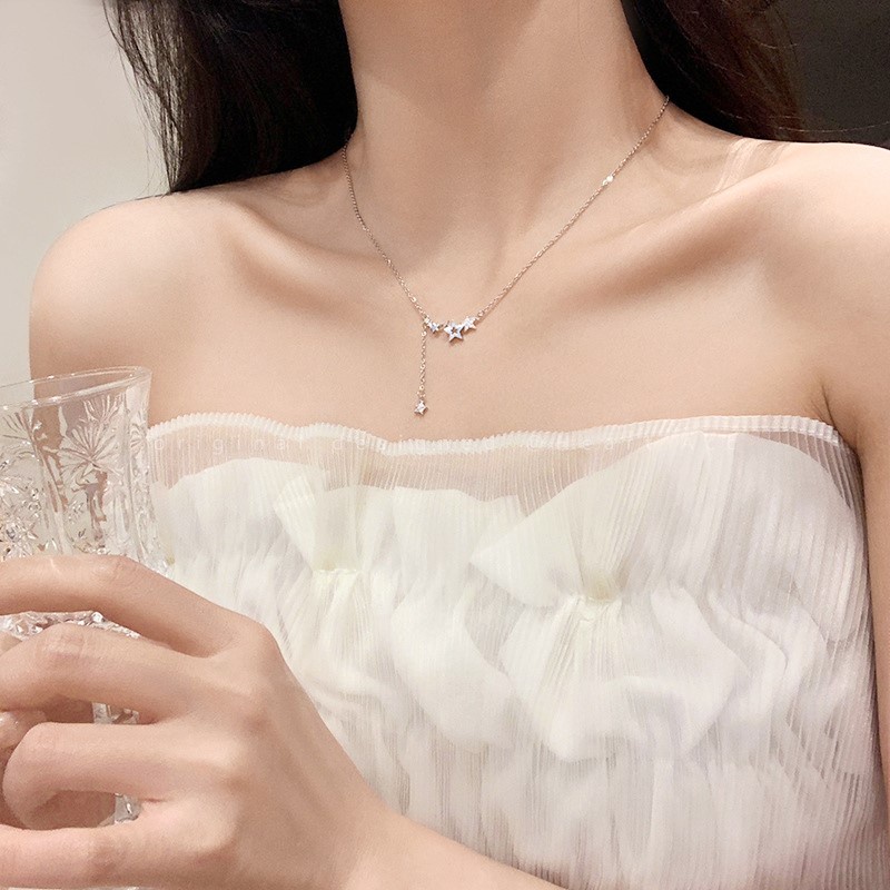 MANYUE Vòng cổ bạc S925 mặt hình ngôi sao đính đá toàn diện thời trang thu đông cho nữ