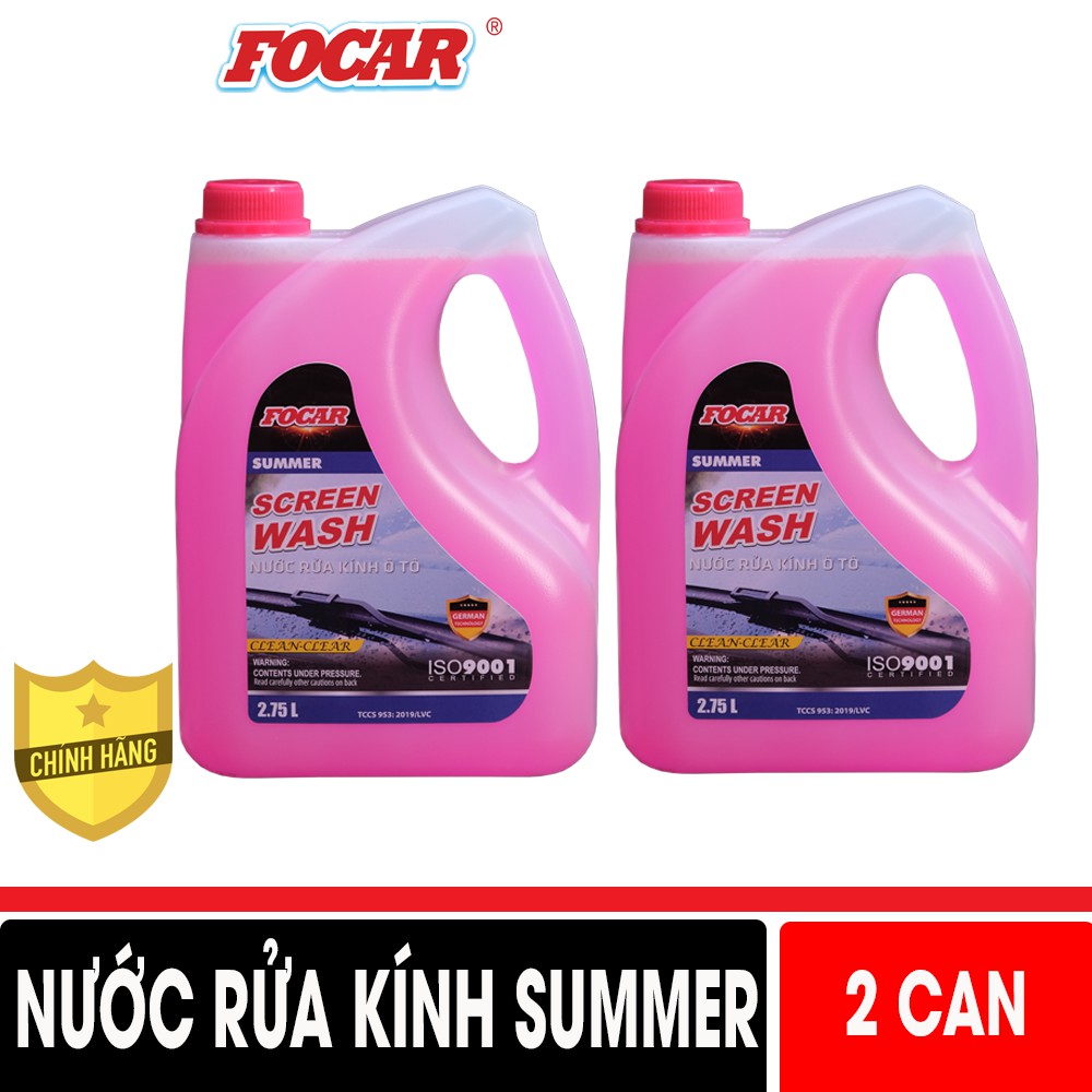 Nước rửa kính ô tô FOCAR Summer Screen Wash màu hồng can 2,75L (Số lượng 2)