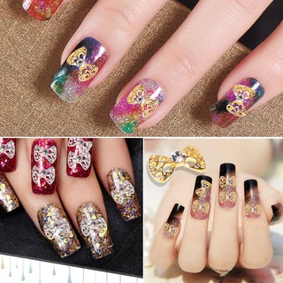 Set 10 nơ đính đá màu vàng/bạc trang trí móng
