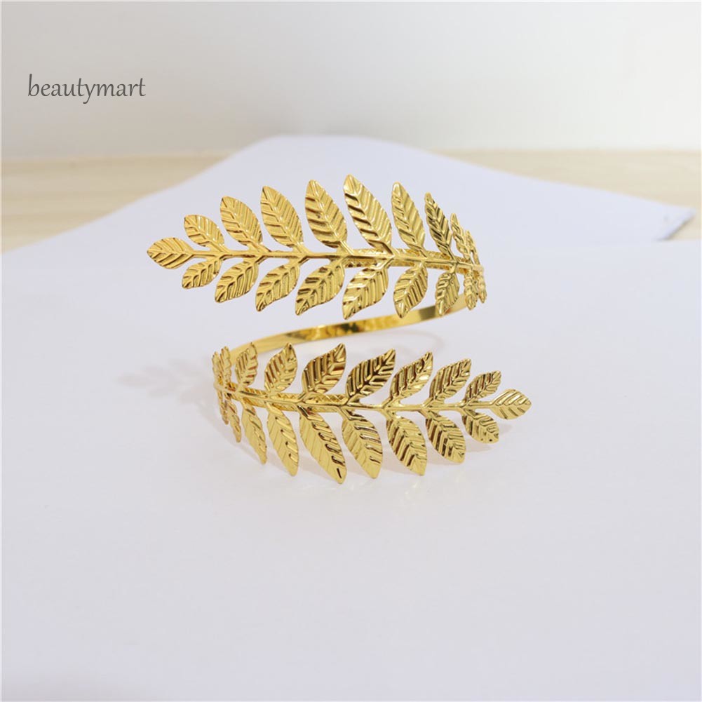 Vòng Đeo Bắp Tay Mở Hình Chiếc Lá Bằng Kim Loại Thời Trang Cho Nữ