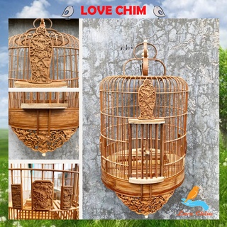Lồng chim Họa Mi đục đẹp, Lồng chim Mi chất liệu trúc già đục họa tiết sắc nét, Lồng Họa Mi LOVECHIM