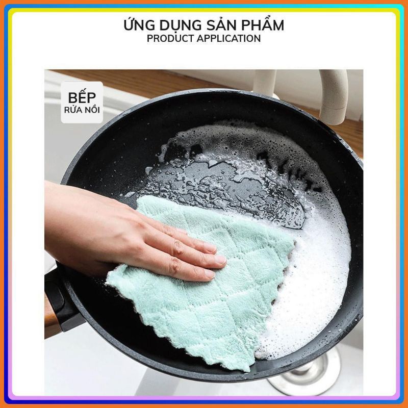 FREESIP_Set 5 Khăn lau bếp đa năng 2 mặt mềm mại thấm hút tốt, khăn lau bếp đa năng chống dính dầu mỡ nhanh khô