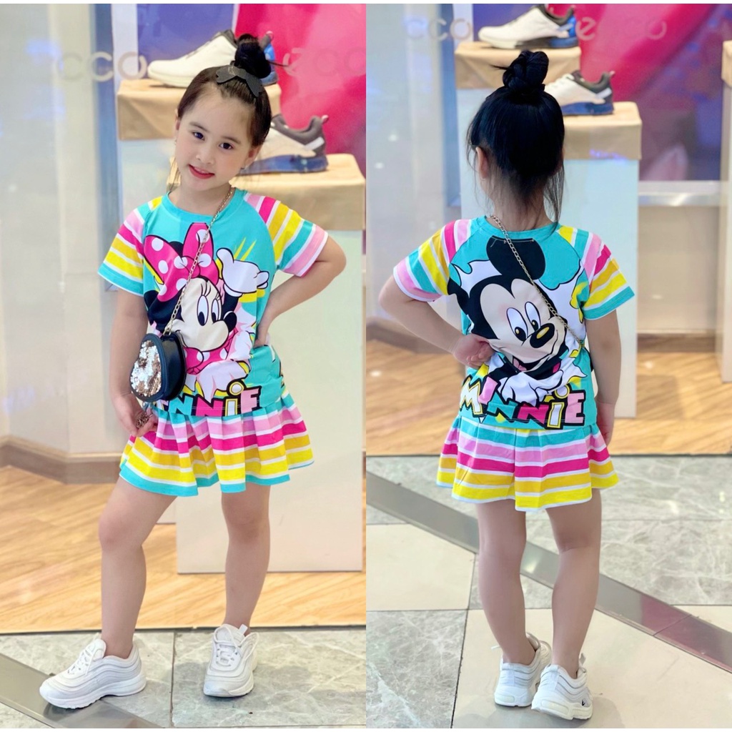 Áo Váy Bé Gái 11-42 Kg Set Áo Cộc Tay Chân Váy Xòe Kèm Quần Chất Thun Lạnh Loại 1 Mềm Mịn Mát YR0010