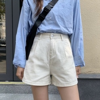 Korean version of high waist wide leg shorts loose and thin denim shorts