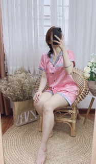Bộ Pijama mặc nhà Phi Lụa đùi phối túi 2 màu dưới 65kg