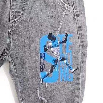 Quần jeans lửng mềm in chữ STERLING bé trai 6-12 tuổi