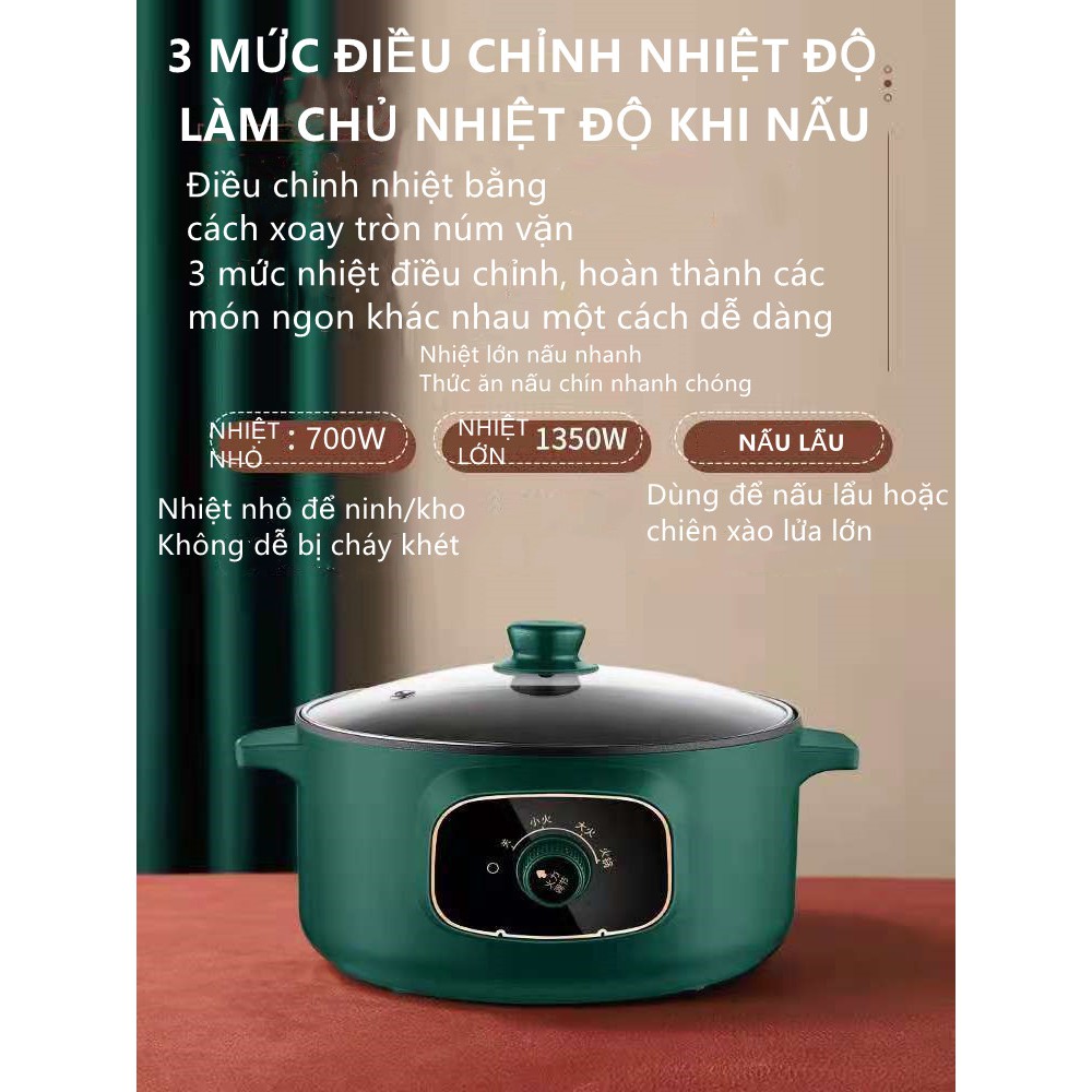 Nồi Điện Shiban Đa Năng Chống Dính 24cm Kèm Giá Hấp Inox, Nồi Cơm Điện, Chiên Xào, Nấu Canh, Hầm Cháo