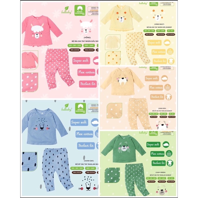 Bộ Nỉ Cotton Lullaby Cao Cấp Mềm Mịn Cho Bé 9m-4y