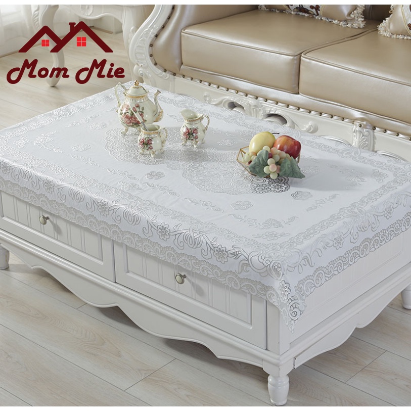 [110x160cm] Khăn trải bàn hoa văn dập nổi, trang trí bàn kính, sang trọng nhiều mẫu - Màu vàng, trắng, bạc - A015