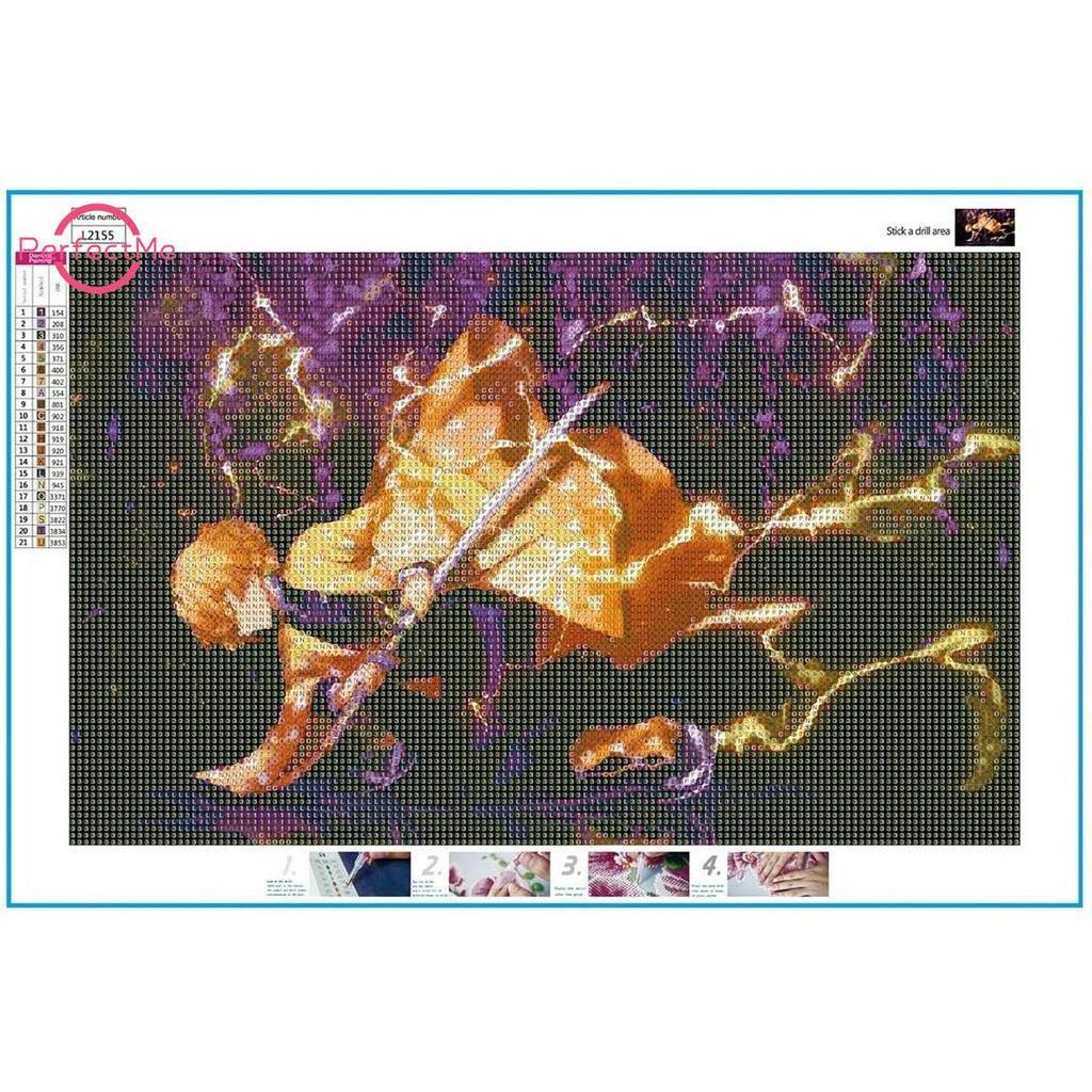 Set tranh đính đá 5d thủ công họa tiết Demon Slayer kiểu Nhật cao cấp 40x30cm