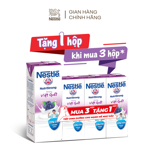 [TẶNG 12 HỘP khi mua 36 hộp] Thùng 48 hộp Sữa Nestlé Gấu Hương Việt quất 12((3+1)x180ml)