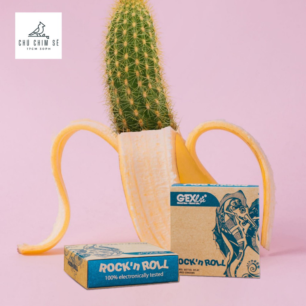 Bao cao su GEXlife RocknRoll gân gai, hạt nổi, kéo dài thời gian hộp 12 cái - Chú Chim Sẽ