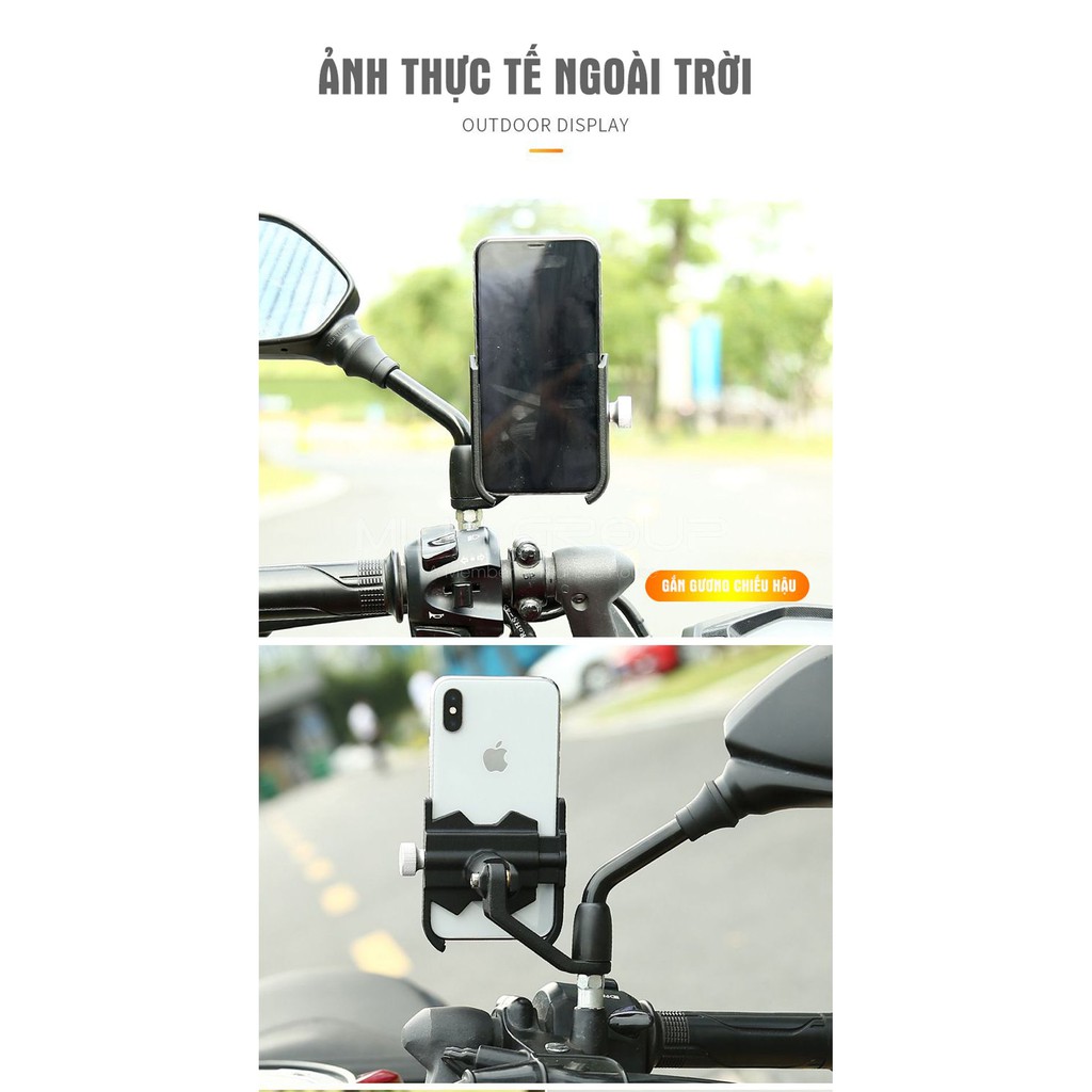 Giá Kẹp Đỡ Điện Thoại Cho Xe Máy/ Xe Gắn Máy/ Xe Moto Hợp Kim Nhôm Cao Cấp Chống Rung, Chống Cướp Giật MLH