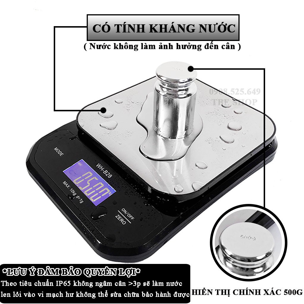 Cân Điện Tử Nhà Bếp Mini WH B28 10kg 5kg Chính Hãng Chống Nước Sạc Điện ( Bảo Hành 1 Năm )