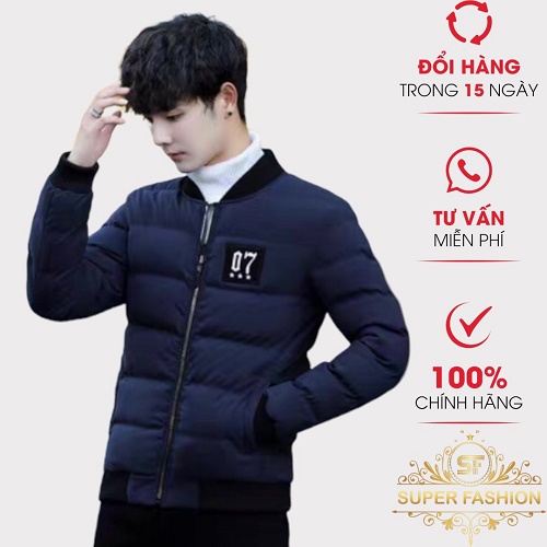 Áo Khoác Phao Nam Không Nón SUPER FASHION 3 LớpLogo 07 Trần Bông 4 Màu Mặc Ấm