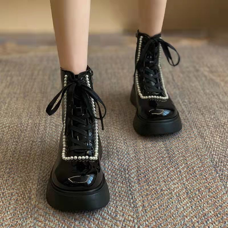 Jiashucheng Giày Boot Martin Cổ Ngắn Lót Lông Cừu Mỏng Phong Cách Anh Quốc Mới