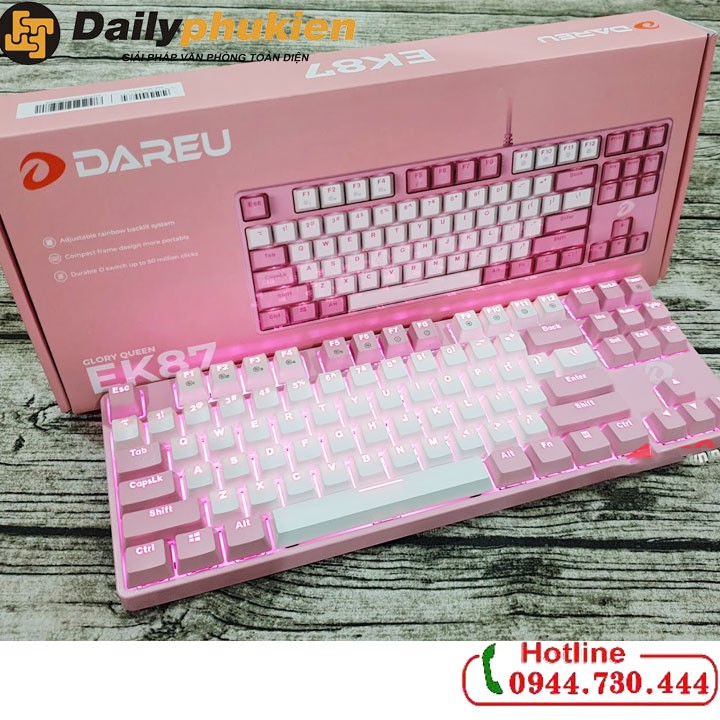 Bàn phím cơ DareU EK87 mini màu hồng cho nữ- hàng chính hãng Full vat BH 24 tháng dailyphukien