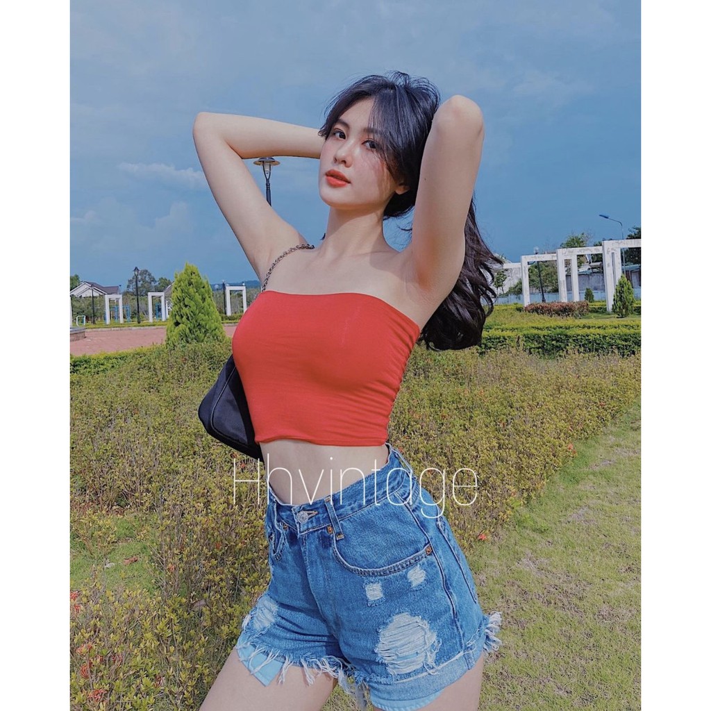 Áo ống croptop nữ HHVINTAGE kiểu tube thun co giãn Top A97