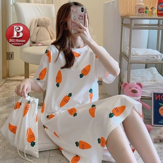 Váy Ngủ Cộc Tay Đầm Ngủ Dáng Suông Chất Cotton Mềm Mát VN01