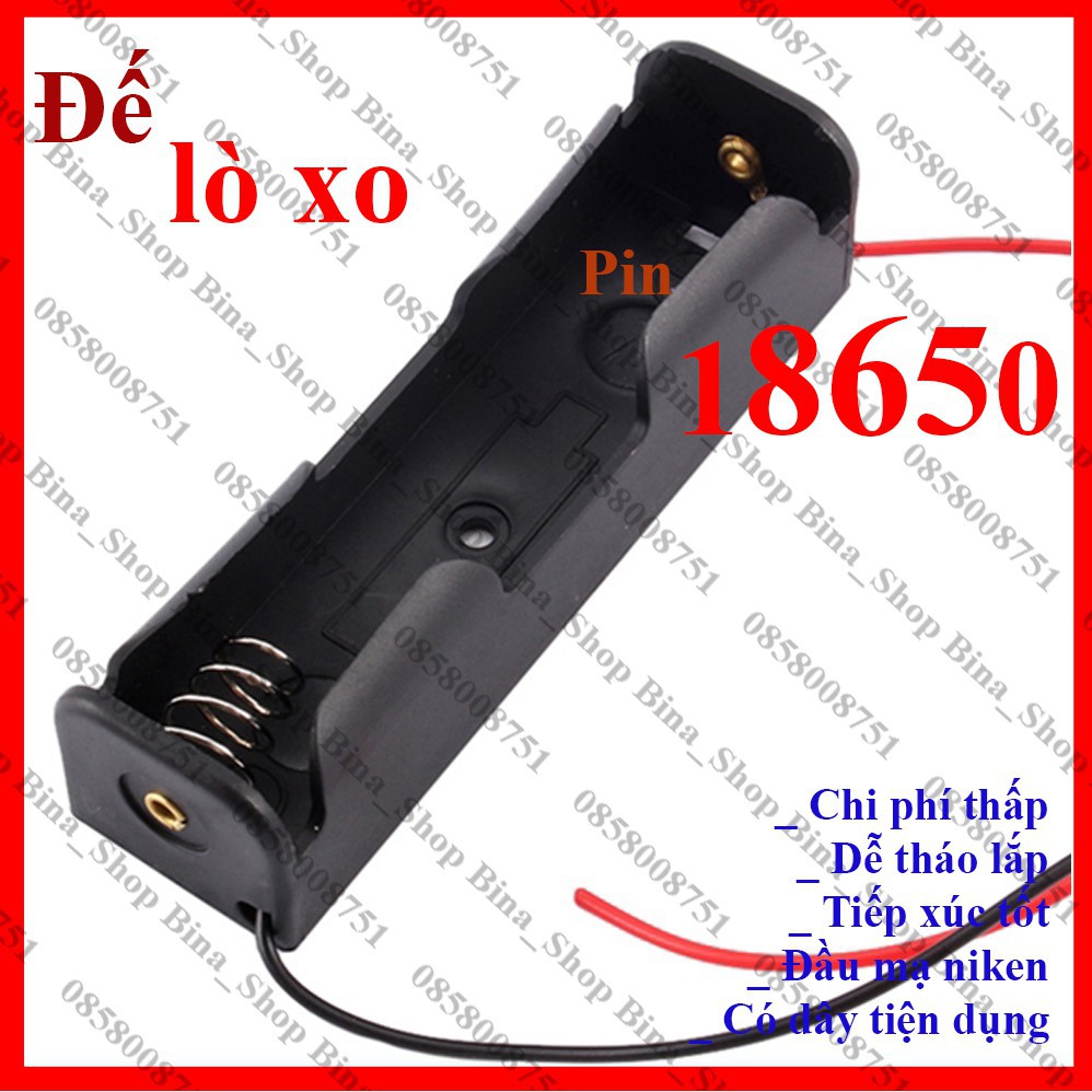 Đế pin 18650 Đế lò xo gắn 1 cell 18650 có dây