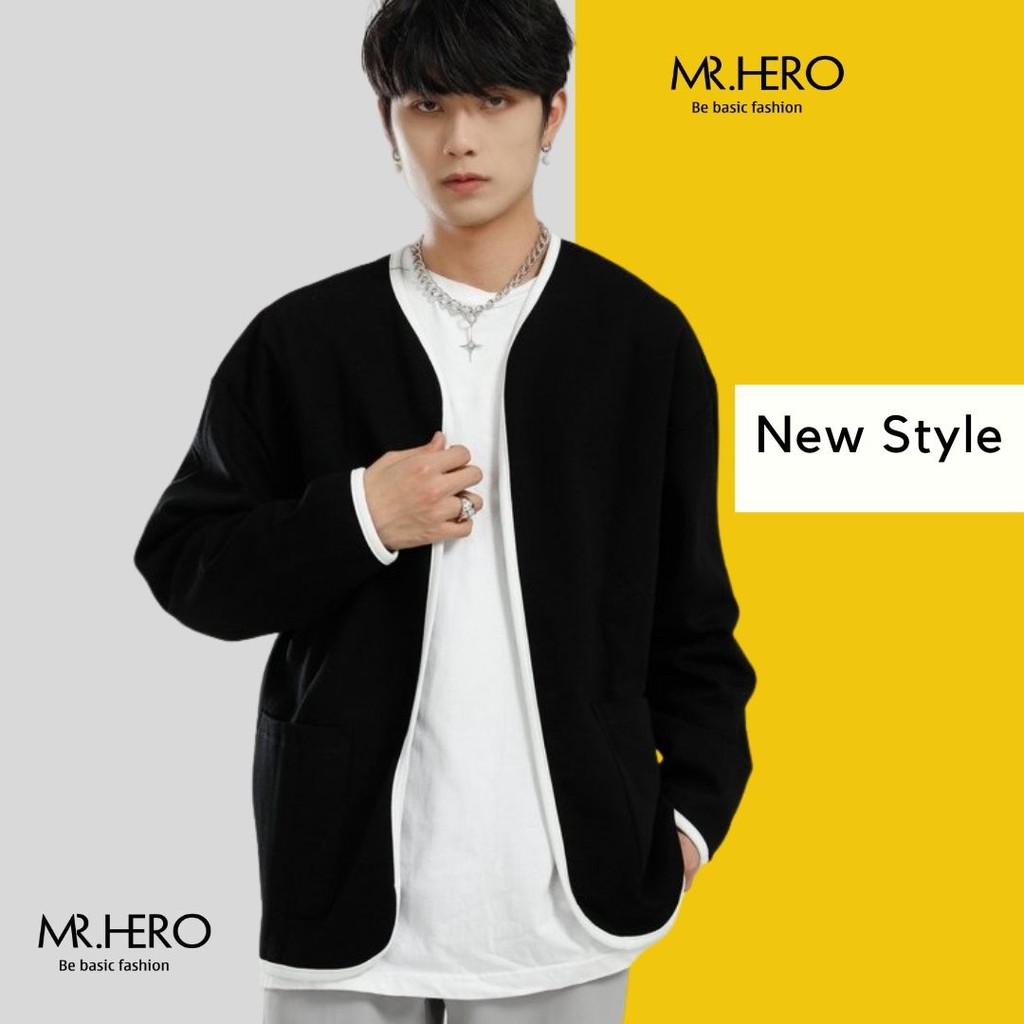 Áo Blazer Nam Dài Tay Form Dáng Rộng Phối Viến Trắng Không Cổ  MrHero Thời Trang Phong Cách Hàn Quốc BZ13 M.RO