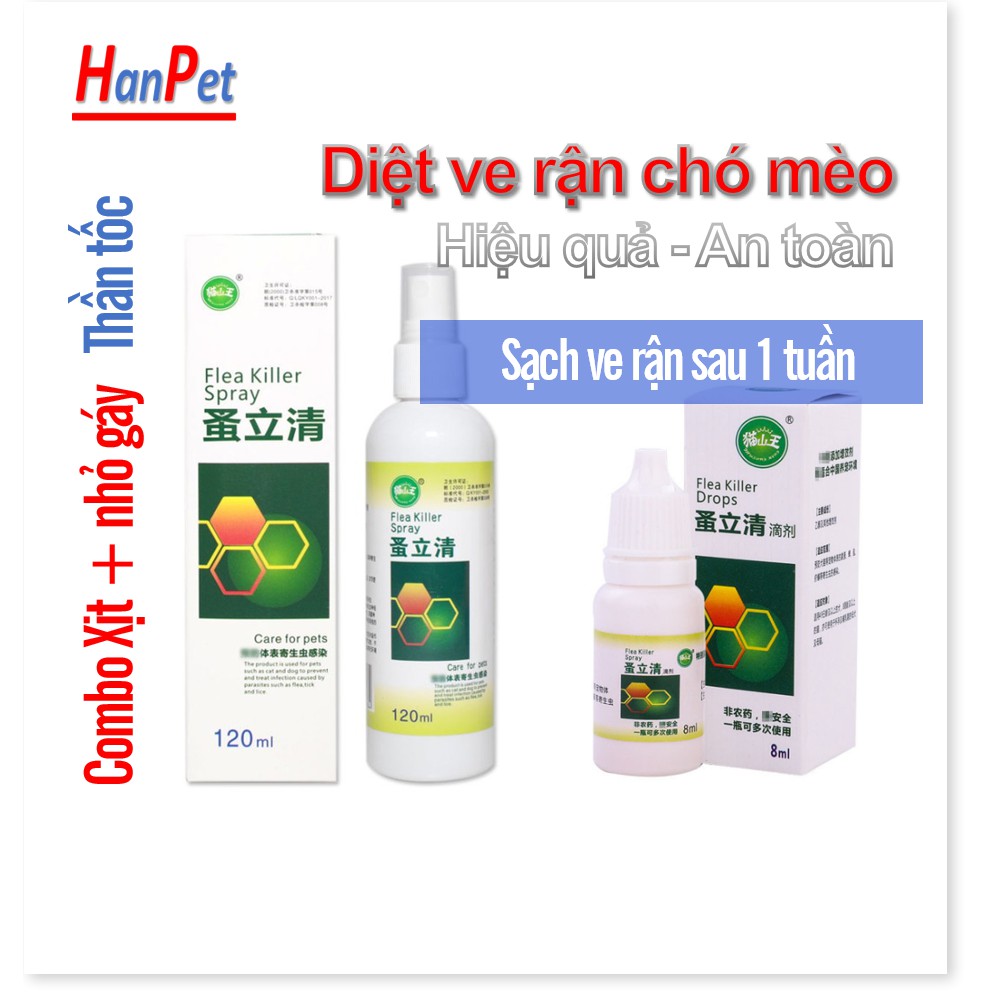 Hanpet.GV- (Thần tốc) Thuốc đặc trị ve, rận, bọ chét trên chó, mèo (2 loại) dùng xịt ve rận chó mèo hoặc nhỏ gáy