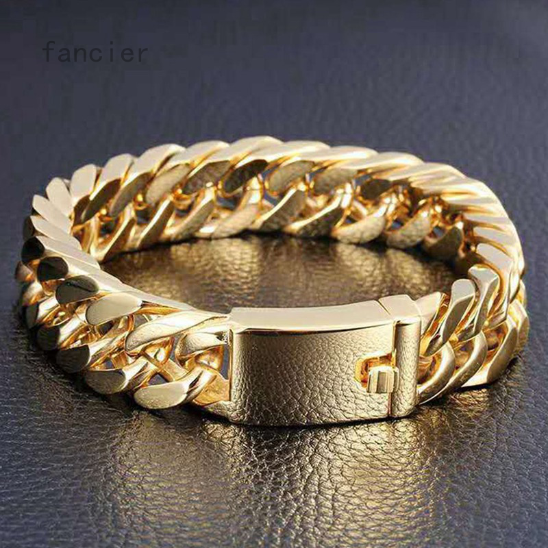 Vòng đeo tay kiểu dây xích bằng chất liệu thép không gỉ mạ vàng 18K dành cho nam giới