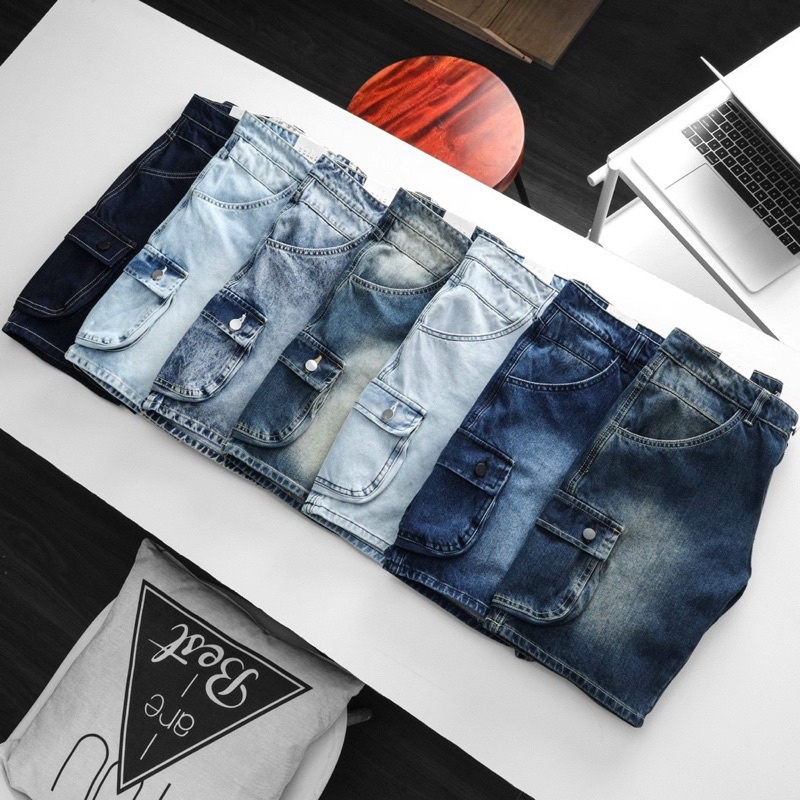 Quần short jean túi hộp ZR mầu wash cực chất from trên gối vải dầy đẹp