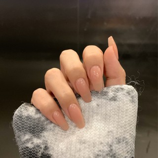 YADORNOS Bộ 24 móng tay giả màu hồng nude thời trang có keo dán dành cho trang trí móng tay nghệ thuật