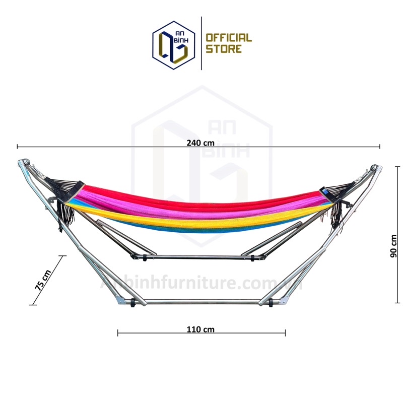 Bộ võng xếp Inox cao cấp tải trọng 250kg, lưới võng Hàn Quốc INT - Hàng chính hãng