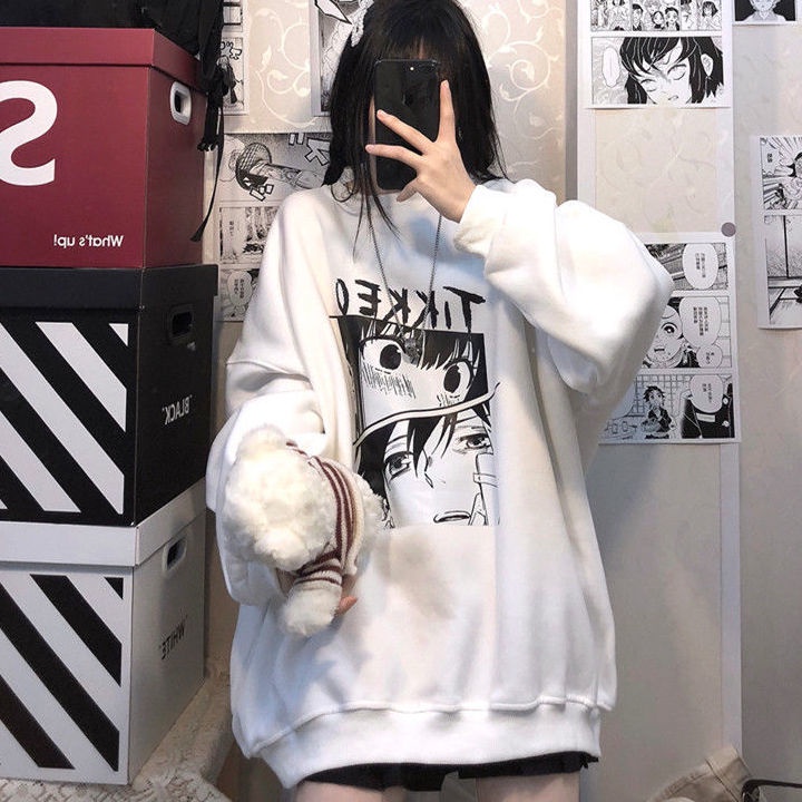 Áo sweater Cổ Tròn Dáng Rộng In Họa Tiết anime Nhật Bản Thời Trang Cho Nữ