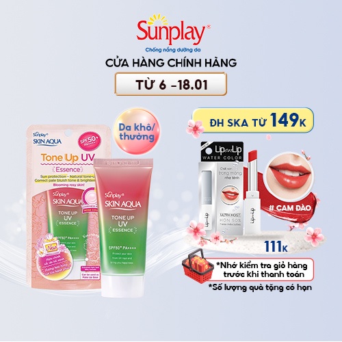 Tinh chất chống nắng nâng tông dành cho da khô/thường Sunplay Skin Aqua Tone Up UV Essence Happiness Aura (Rose)50g